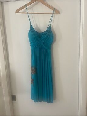 Blue Spaghetti-Strap Empire Waist Dress with turtles.